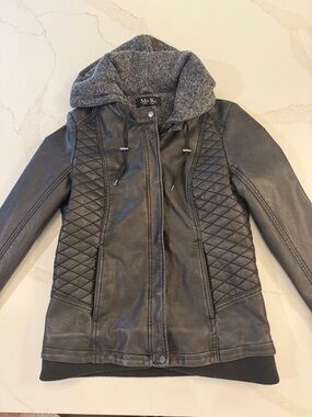 Mo-Ka Quilted Faux Leather Hooded Jacket - Gray